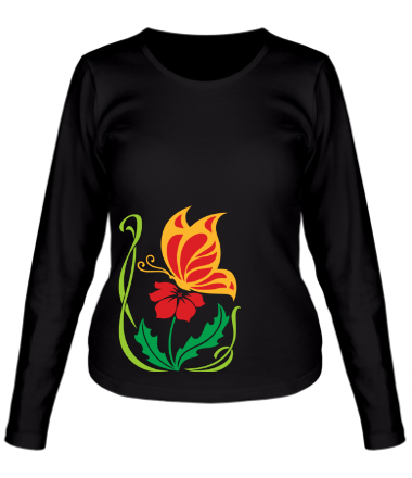 Женская футболка длинный рукав Бабочка на цветке