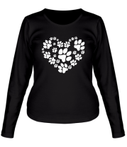Женская футболка длинный рукав Сердце из собачьих следов