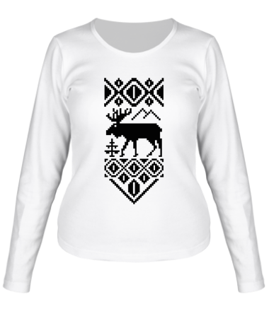 Женская футболка длинный рукав Узор с оленем