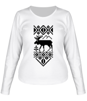 Женская футболка длинный рукав Узор с оленем фото