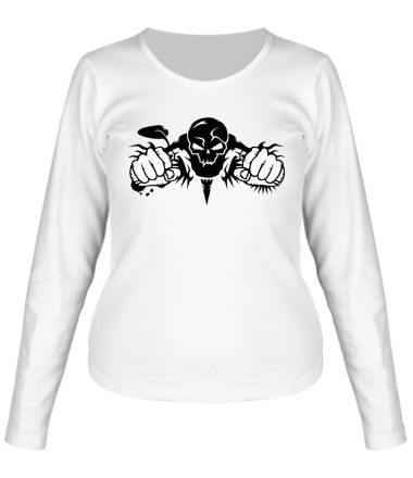 Женская футболка длинный рукав Скелет мотоциклист