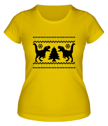 Женская футболка Зимний узор с тиранозавром