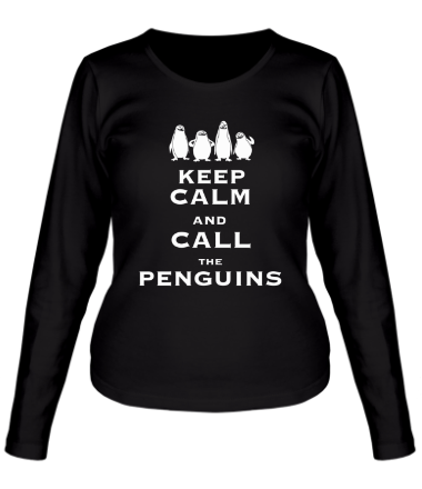 Женская футболка длинный рукав Keep calm and call the penguins of madagascar