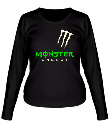 Женская футболка длинный рукав Monster energy shoulder (glow)