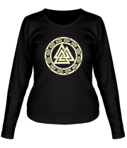 Женская футболка длинный рукав Вальнут символ Одина (свет) фото