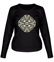 Женская футболка длинный рукав Кельтский крест с узорами (свет) фото