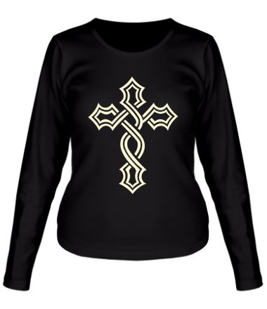Женская футболка длинный рукав Крест татуировка (Свет)