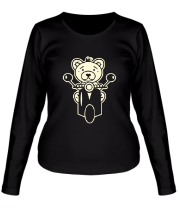 Женская футболка длинный рукав Медведь на мотороллере (свет) фото