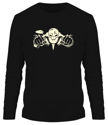 Мужская футболка длинный рукав Скелет мотоциклист (свет)