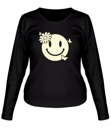 Женская футболка длинный рукав Улыбка бабочки цветочки (свет)