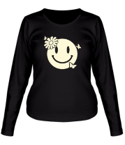 Женская футболка длинный рукав Улыбка бабочки цветочки (свет) фото