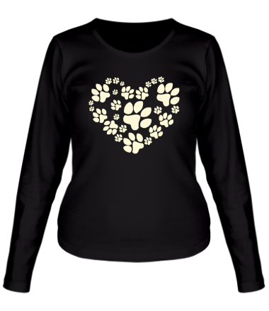 Женская футболка длинный рукав Сердце из собачьих следов (свет)