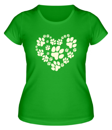 Женская футболка Сердце из собачьих следов (свет)