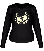 Женская футболка длинный рукав Скелет и полнолуние (свет) фото