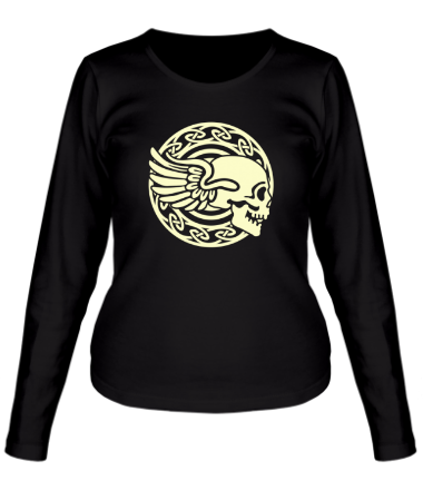 Женская футболка длинный рукав Череп с крылышками (свет)