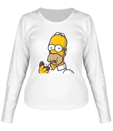 Женская футболка длинный рукав Гомер с  Пончиком
