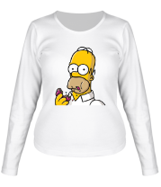 Женская футболка длинный рукав Гомер с  Пончиком