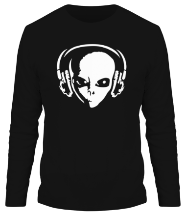 Мужская футболка длинный рукав Инопланетянин в наушниках