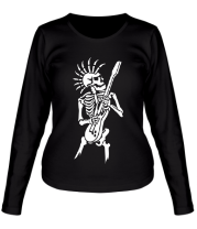 Женская футболка длинный рукав Скелет с гитарой фото