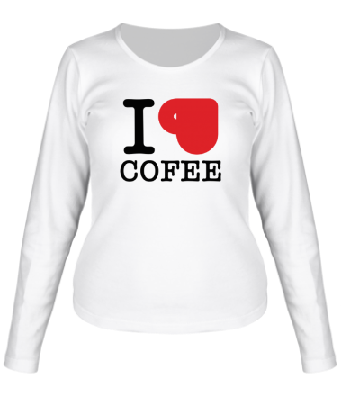 Женская футболка длинный рукав I love coffee (with cup)