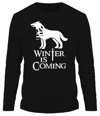 Мужская футболка длинный рукав Winter is coming собака с шарфом