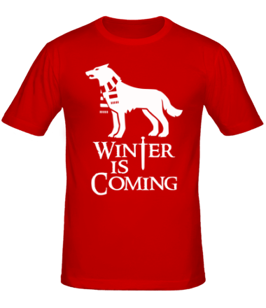 Мужская футболка Winter is coming собака с шарфом