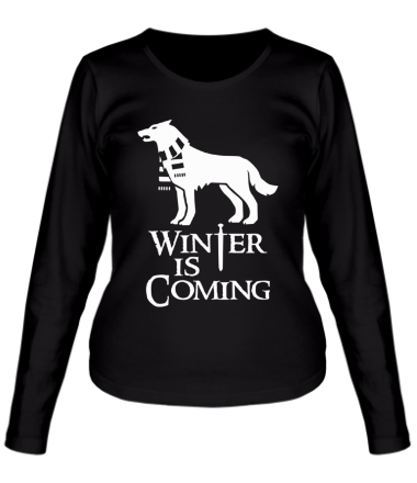 Женская футболка длинный рукав Winter is coming собака с шарфом