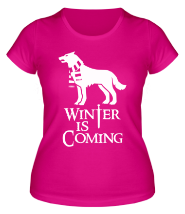 Женская футболка Winter is coming собака с шарфом
