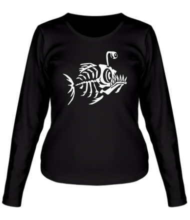 Женская футболка длинный рукав Скелет глубоководной рыбы