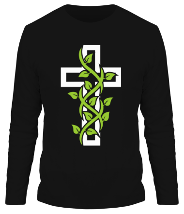 Мужская футболка длинный рукав Крест с вьюнком