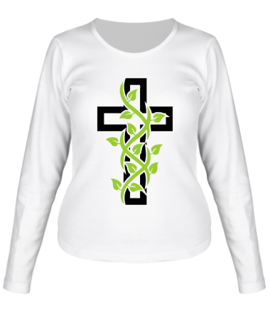Женская футболка длинный рукав Крест с вьюнком