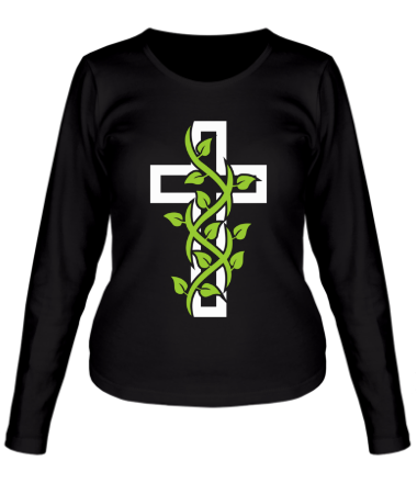 Женская футболка длинный рукав Крест с вьюнком