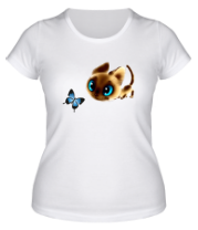 Женская футболка Котенок с бабочкой фото
