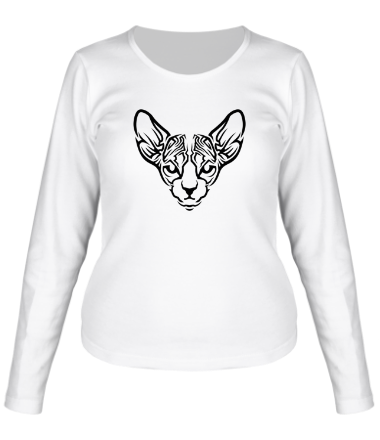 Женская футболка длинный рукав Узор кот сфинкс (the Sphynx cat pattern)