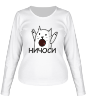 Женская футболка длинный рукав Ничоси - кот фото