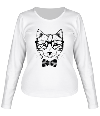Женская футболка длинный рукав Кот в очках