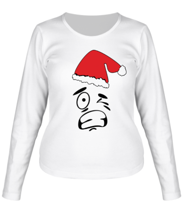Женская футболка длинный рукав Смайл в шапке Деда Мороза