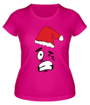 Женская футболка Смайл в шапке Деда Мороза фото