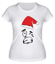 Женская футболка Смайл в шапке Деда Мороза фото