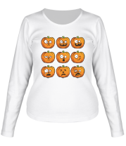 Женская футболка длинный рукав Набор тыкв (Хеллоуин)  фото