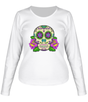 Женская футболка длинный рукав Цветной череп фото