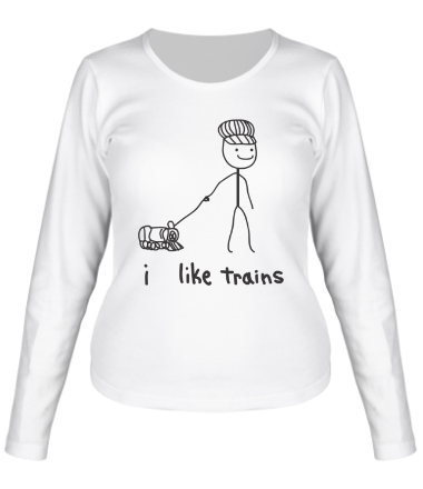 Женская футболка длинный рукав Я люблю поезда