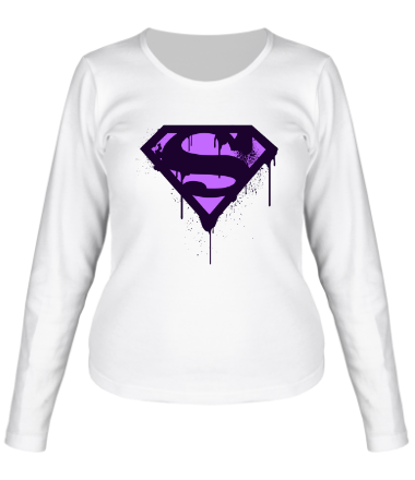 Женская футболка длинный рукав Superman Purple Splatter Logo