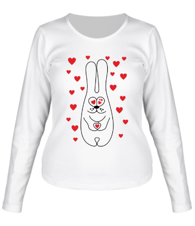 Женская футболка длинный рукав Сердечный зайка 