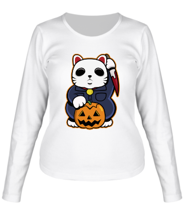 Женская футболка длинный рукав Хеллоуинский кот