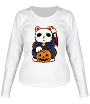 Женская футболка длинный рукав Хеллоуинский кот