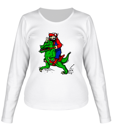Женская футболка длинный рукав Марио на динозавре