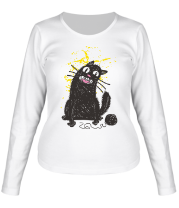 Женская футболка длинный рукав Черный кот фото