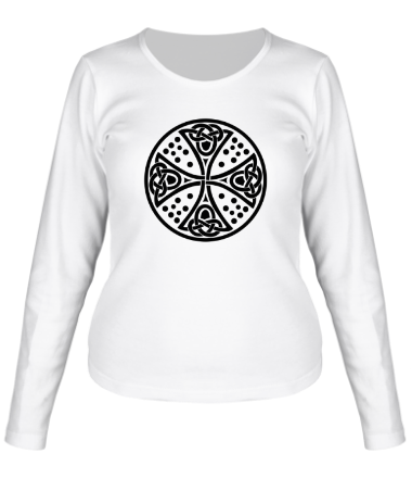 Женская футболка длинный рукав Кельтский дизайн с крестом.