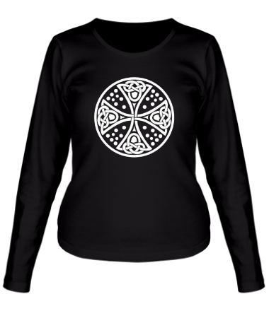 Женская футболка длинный рукав Кельтский дизайн с крестом.